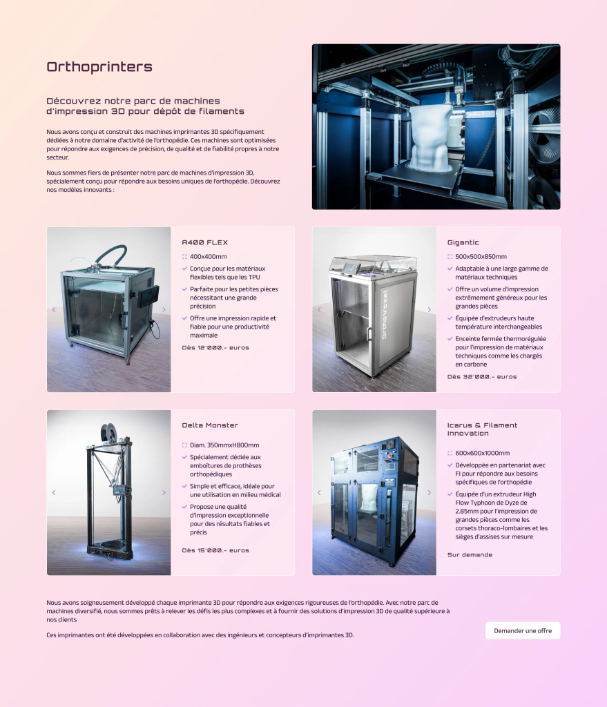 Page de présentation de l'imprimante OrthoPrinter